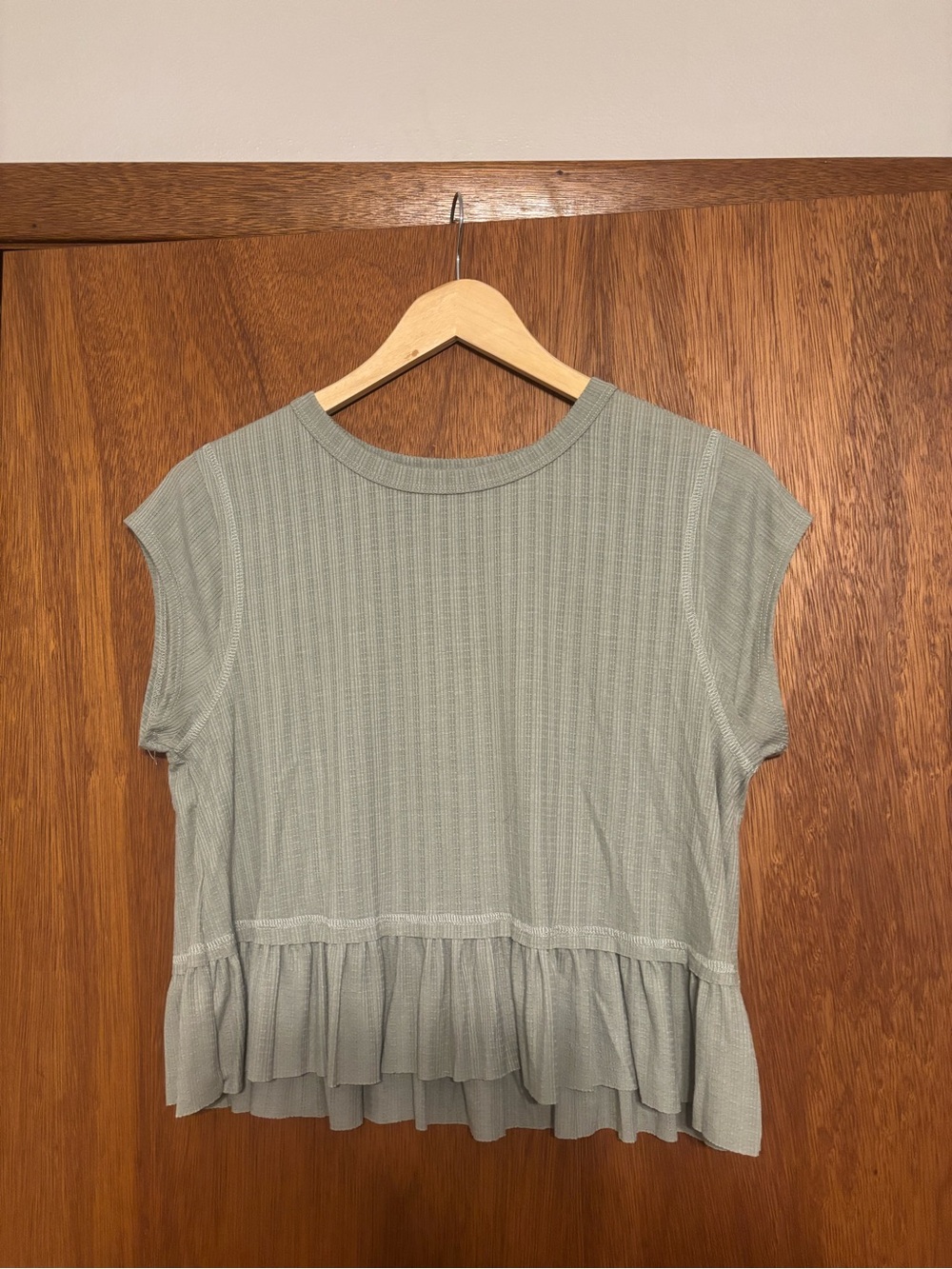 Altar'd State Sage Green Ribbed Peplum Crop Top